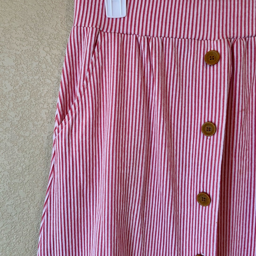 Striped Pink Button-Down Midi Skirt XS with pockets 30.5” length Springy - Picture 2 of 5